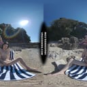Matty Glass Dildo Masturbating Nude Beach With Josie Sunbathing Nude Background VRgoddess vr porn video