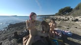 3 Hot College Girls on Winter Vacation Naked on Beach Fire Dancing Bubbles Cheri Josie Poppy