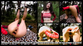 Hotkinkyjo in Red Striped Sweater Fuck Her Ass With Anal Terrorist Dildo, Gape and Anal Prolapse in the Forest