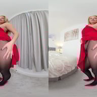 Kay Red dress with black glossy legwear GlossTightsGlamourVR vr porn video