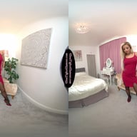 Chloe Welsh Burgundy Red Dress With Black Glossy Legwear GlossTightsGlamourVR vr porn video