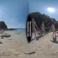 3 Babes Naked On Vacation Beach Picnic Playing Frisbee Searching For Shells And Bubble VRgoddess vr porn video