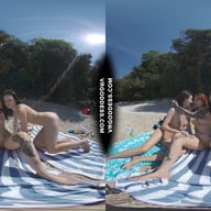 3 Babes On Nude European Beach Mini Lesbian Outdoor Vacation Orgy Matty Cheri Rebeka Ruby VRgoddess vr porn video