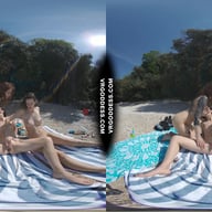 3 Babes On Nude European Beach Mini Lesbian Outdoor Vacation Orgy Matty Cheri Rebeka Ruby VRgoddess vr porn video