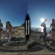 3 Hot Girls Getting Naked On Beach During Winter Making Fire Eating Bananas Dancing VRgoddess vr porn video