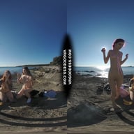 3 Hot Girls Getting Naked On Beach During Winter Making Fire Eating Bananas Dancing VRgoddess vr porn video