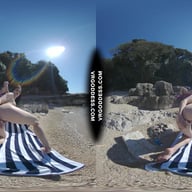 Matty Glass Dildo Masturbating Nude Beach With Josie Sunbathing Nude Background VRgoddess vr porn video