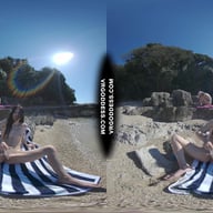 Matty Glass Dildo Masturbating Nude Beach With Josie Sunbathing Nude Background VRgoddess vr porn video