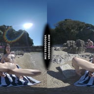 Matty Glass Dildo Masturbating Nude Beach With Josie Sunbathing Nude Background VRgoddess vr porn video