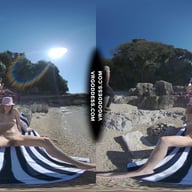 Matty Glass Dildo Masturbating Nude Beach With Josie Sunbathing Nude Background VRgoddess vr porn video