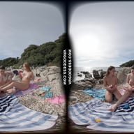 Kirstina With Her Friends Emmux And Rebeka Ruby Nude Beach Picnic And Sunbathing VRgoddess vr porn video