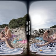 Kirstina With Her Friends Emmux And Rebeka Ruby Nude Beach Picnic And Sunbathing VRgoddess vr porn video