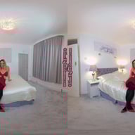 Samantha Red crop top and rara skirt with black glossy tights GlossTightsGlamourVR vr porn video