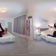 Samantha Red crop top and rara skirt with black glossy tights GlossTightsGlamourVR vr porn video