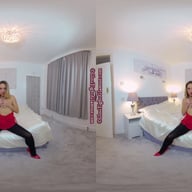 Samantha Red crop top and rara skirt with black glossy tights GlossTightsGlamourVR vr porn video