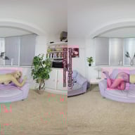 Nicky Phillips Grey dress with pink glossy legwear GlossTightsGlamourVR vr porn video