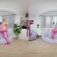 Nicky Phillips Grey dress with pink glossy legwear GlossTightsGlamourVR vr porn video