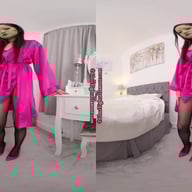 Louisa Lu Pink satin bed wear with black glossy legwear GlossTightsGlamourVR vr porn video