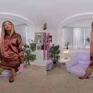 Natalia Forrest Brown Secretary Outfit With Tan Glossy Legwear JOI GlossTightsGlamourVR vr porn video