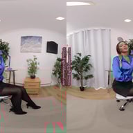 Natalia Forrest Blue Black Secretary Outfit With Black Glossy Legwear JOI GlossTightsGlamourVR vr porn video