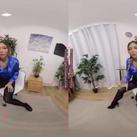 Natalia Forrest Blue Black Secretary Outfit With Black Glossy Legwear JOI GlossTightsGlamourVR vr porn video