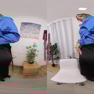 Natalia Forrest Blue Black Secretary Outfit With Black Glossy Legwear JOI GlossTightsGlamourVR vr porn video