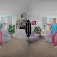 Miss V Blue Leotard With Pink Glossy Legwear GlossTightsGlamourVR vr porn video