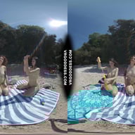 3 Babes Naked On Vacation Beach Picnic Playing Frisbee Searching For Shells And Bubble VRgoddess vr porn video