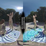 3 Babes Naked On Vacation Beach Picnic Playing Frisbee Searching For Shells And Bubble VRgoddess vr porn video
