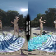 3 Babes Naked On Vacation Beach Picnic Playing Frisbee Searching For Shells And Bubble VRgoddess vr porn video