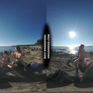 3 Hot Girls Getting Naked On Beach During Winter Making Fire Eating Bananas Dancing VRgoddess vr porn video