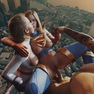DC Parody SuperGirl PowerGirl Flying Threesome Kiss Orgy Group Sex FFM vr porn video