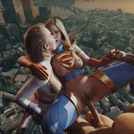DC Parody SuperGirl PowerGirl Flying Threesome Kiss Orgy Group Sex FFM pov porn