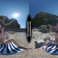 Matty Glass Dildo Masturbating Nude Beach With Josie Sunbathing Nude Background VRgoddess vr porn video