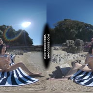 Matty Glass Dildo Masturbating Nude Beach With Josie Sunbathing Nude Background VRgoddess vr porn video