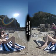 Matty Glass Dildo Masturbating Nude Beach With Josie Sunbathing Nude Background VRgoddess vr porn video