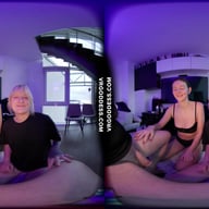 Behind The Scenes Double Blowjob Mouthcum From Rebeka Ruby And Her Friend Brille VRgoddess vr porn video