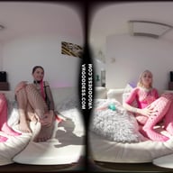 Alise And Alice On The Couch Both Masturbating Then Double Dildo Deep Penetration Lesbian Sex VRgoddess vr porn video