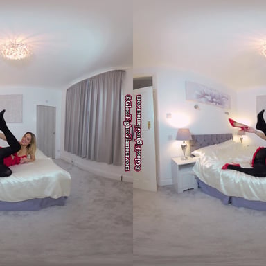 Samantha Red crop top and rara skirt with black glossy tights GlossTightsGlamourVR vr porn video