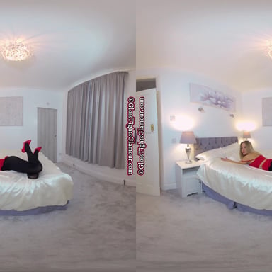 Samantha Red crop top and rara skirt with black glossy tights GlossTightsGlamourVR vr porn video