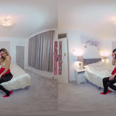 Samantha Red crop top and rara skirt with black glossy tights GlossTightsGlamourVR vr porn video