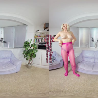 Nicky Phillips Grey dress with pink glossy legwear GlossTightsGlamourVR vr porn video
