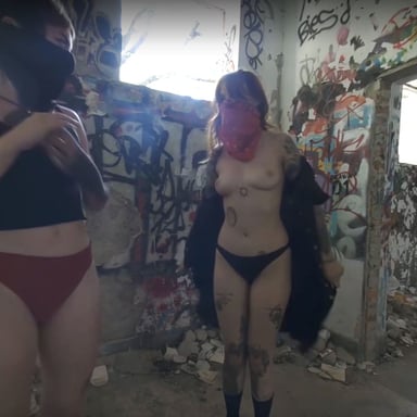 Risky Public Nudity Hot Girls On Vacation Spray Painting Graffiti Brille & Cherri Also Topless Beach VRgoddess vr porn video