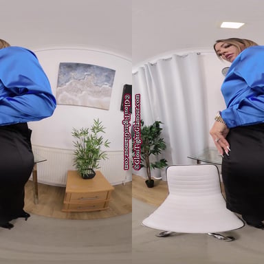 Natalia Forrest Blue Black Secretary Outfit With Black Glossy Legwear JOI GlossTightsGlamourVR vr porn video