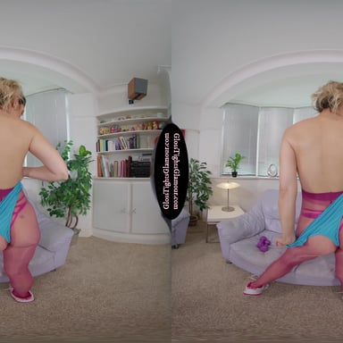 Miss V Blue Leotard With Pink Glossy Legwear GlossTightsGlamourVR vr porn video