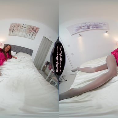 Lara Lee Pink Robe & Negligee With Grey Glossy Legwear GlossTightsGlamourVR vr porn video