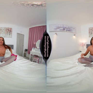 Lara Lee Pink Robe & Negligee With Grey Glossy Legwear GlossTightsGlamourVR vr porn video