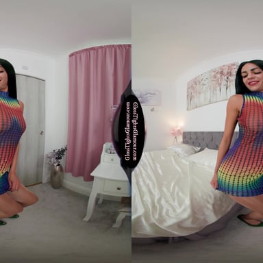 Selena In Multi-Coloured Dress With Glossy Natural Legwear GlossTightsGlamourVR vr porn video