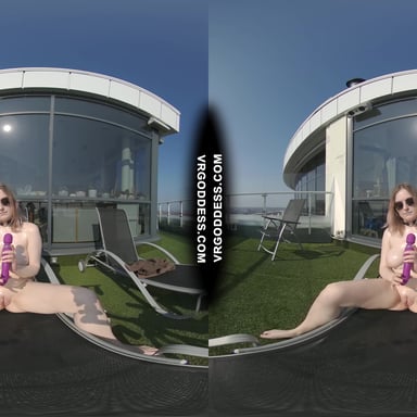 Diana Rooftop Masturbating While Sunbathing Oiling Her Huge Double D Tits Then Hitachi Orgasm VRgoddess vr porn video