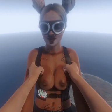 Fuck Harley Quinn skydiving from airplane jump and falling down shortly before opening the parachute